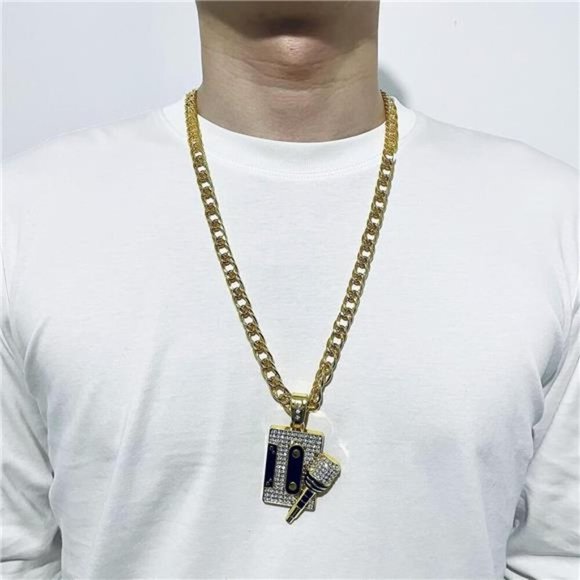 SINLEO Hip Hop Stainless Steel Cubic Zirconia Microphone  NEW Hip Hop Music Microphone Chain Necklace